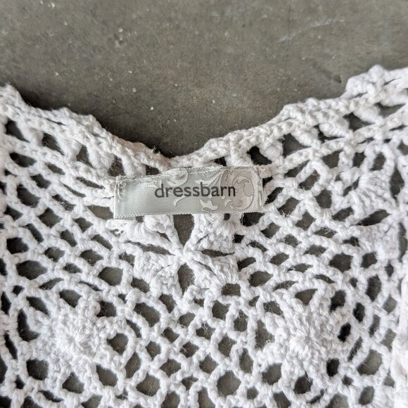 Dressbarn White Open Knit Crochet Short Sleeve Cardigan Sweater size XL - Picture 5 of 8